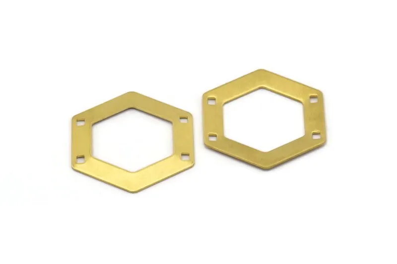 10 Raw Brass Hexagon Stamping Blank With 4 Hole  (30x0.80mm)  D0123