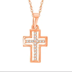 10K Rose Gold 1/20 Ctw Diamond Cross Pendant