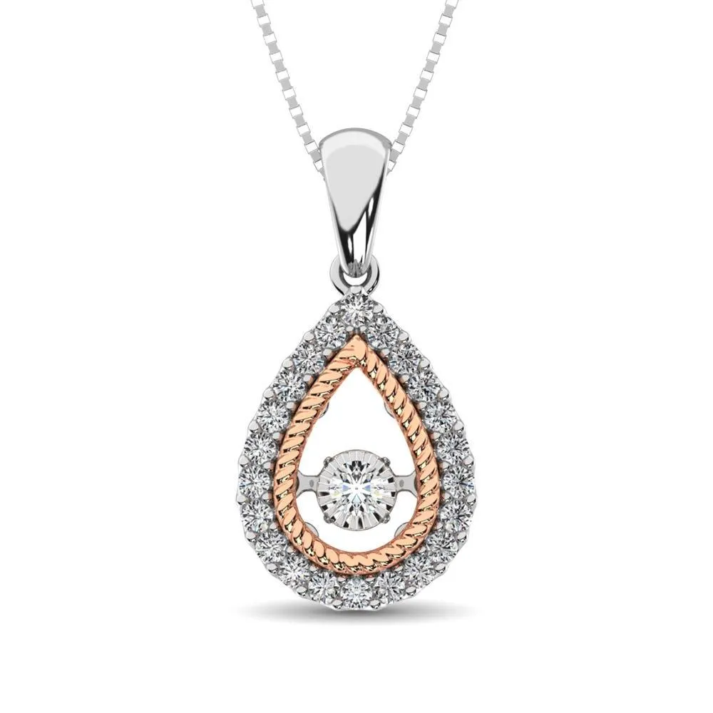 10K Two Tone 1/4 Ctw Tearshape Moving Diamond Pendant