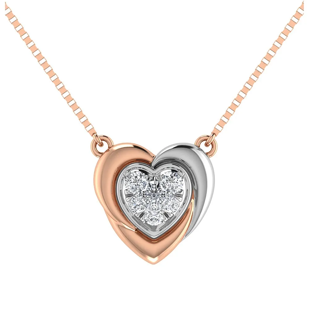 10K Two Tone 1/6.Tw. Diamond Heart Necklace