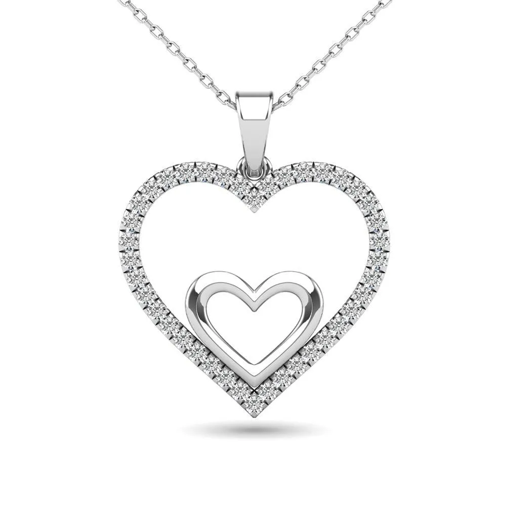 10K White Gold 1/5 Ctw Diamond Double Heart Pendant