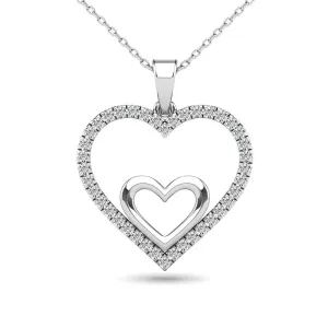 10K White Gold 1/5 Ctw Diamond Double Heart Pendant