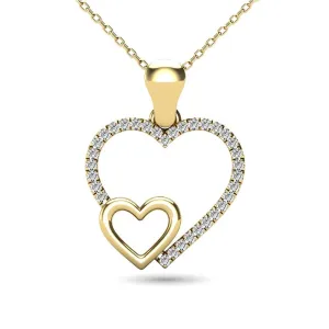 10K Yellow Gold 1/20 Ctw Diamond Double Heart Pendant