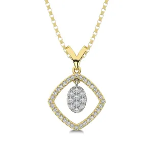 10K Yellow Gold 1/4 Ct.Tw. Diamond Square Shape Pendant with Dangler