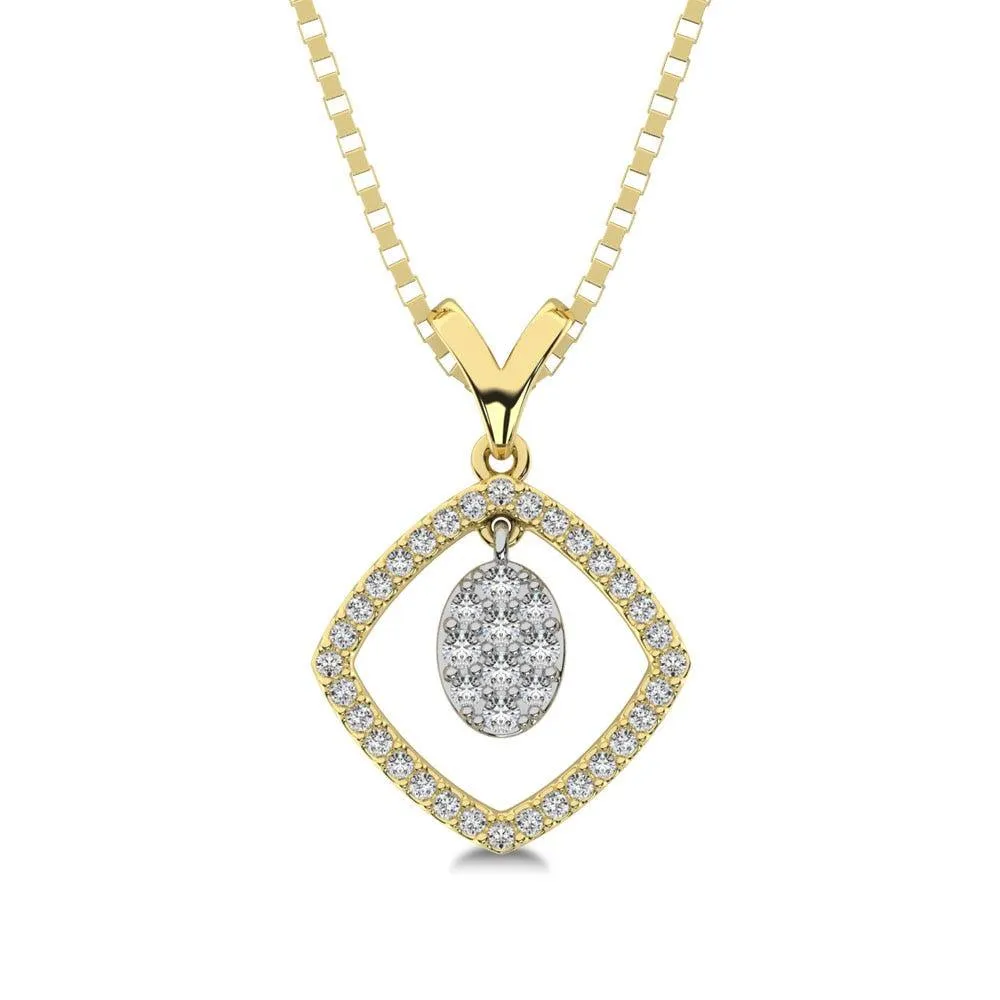 10K Yellow Gold 1/4 Ct.Tw. Diamond Square Shape Pendant with Dangler