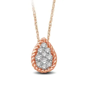 14K Rose Gold 1/6 Ctw Diamond Pear Shape Flower Pendant