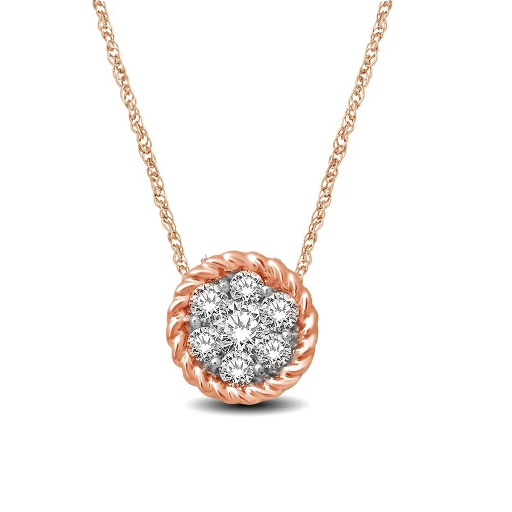 14K Rose Gold 1/6 Ctw Diamond Round Flower Pendant