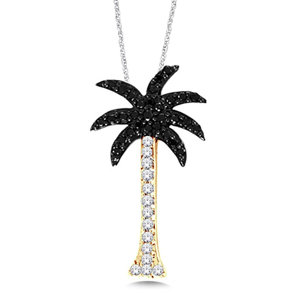 14K White Gold 1/5 Ct.Tw Diamond Palm Tree Pendant