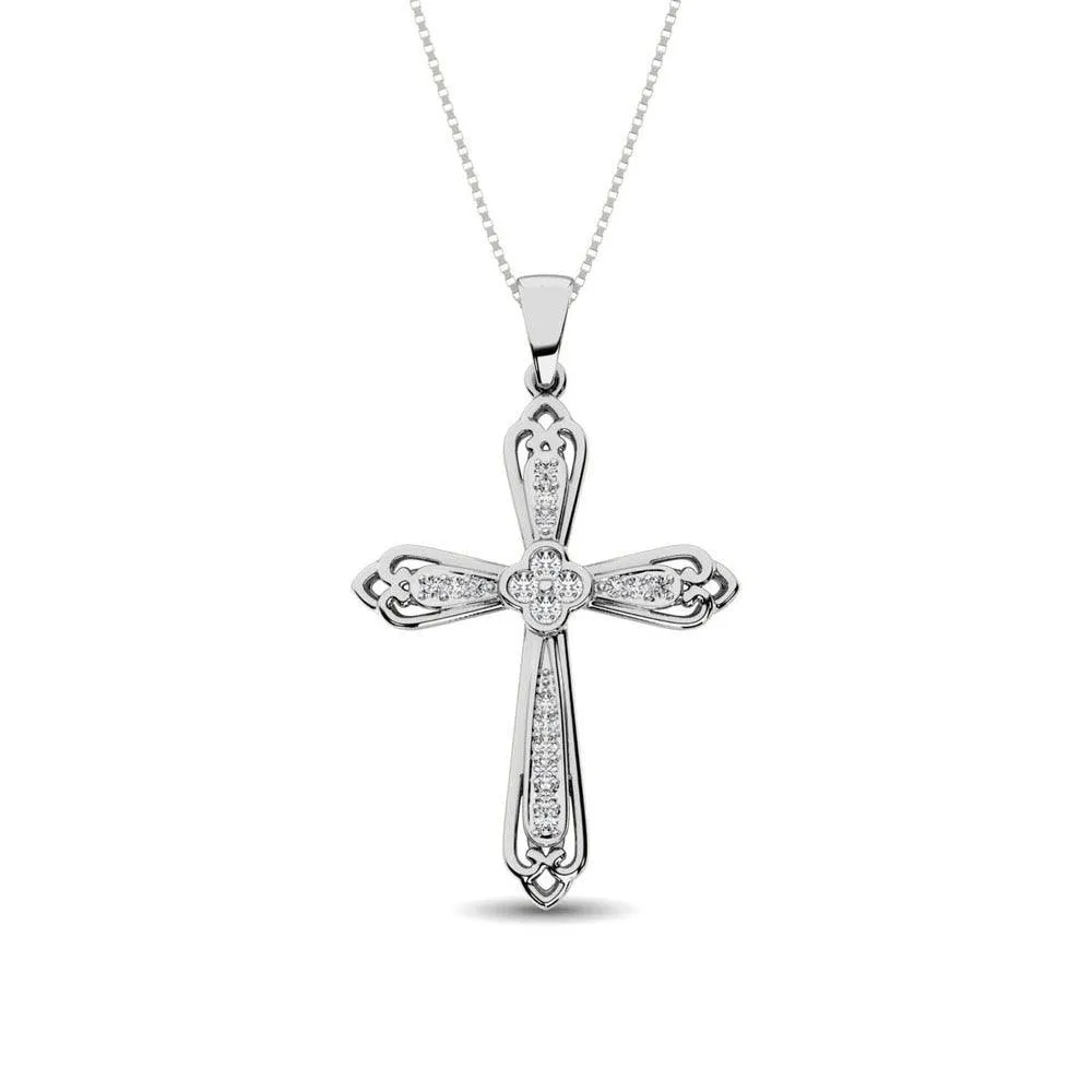 14K White Gold 1/6 Ct.Tw. Diamond Cross Pendant