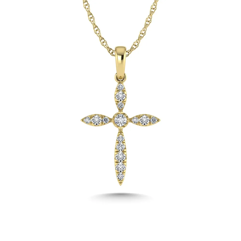 14K Yellow Gold Diamond 1/8 Ct.Tw. Cross Pendant