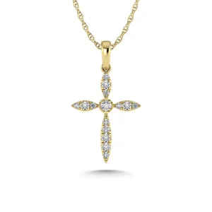 14K Yellow Gold Diamond 1/8 Ct.Tw. Cross Pendant