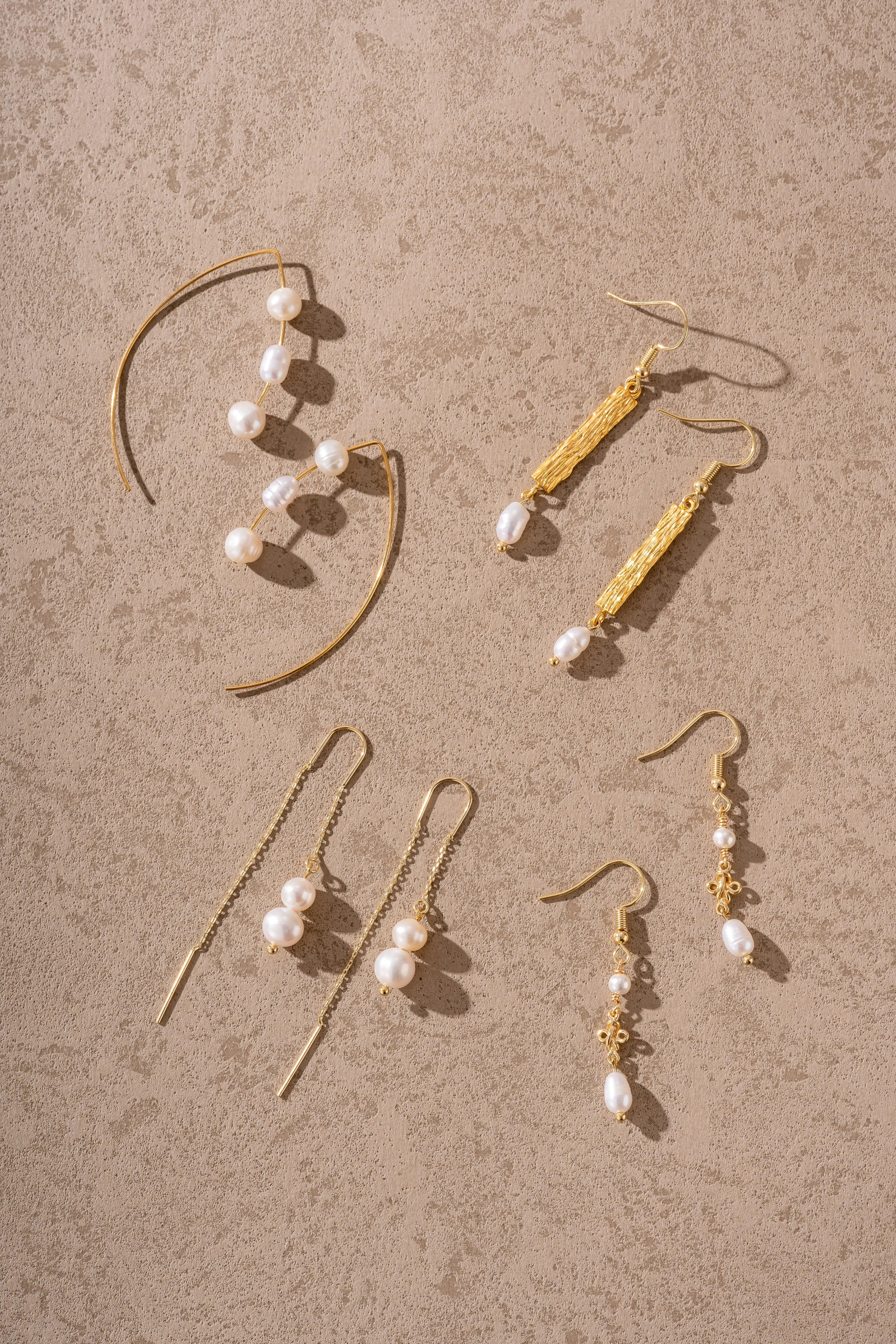 18k Textured Gold Pearl Drop Earrings