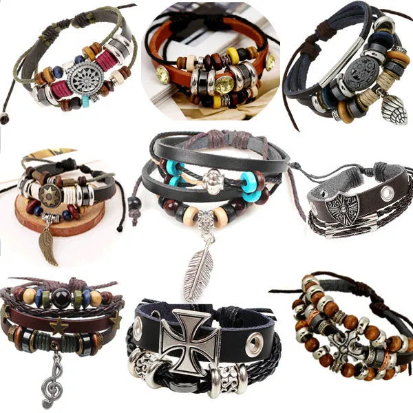 1P Retro rope leather mens bracelets leather rope hand woven bracelet for men rope braided bracelet male female bracelet Jewelry