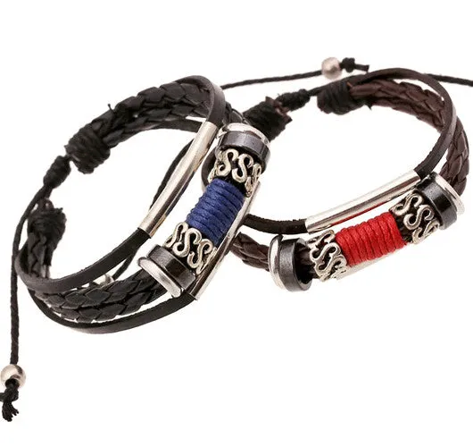 1P Retro rope leather mens bracelets leather rope hand woven bracelet for men rope braided bracelet male female bracelet Jewelry