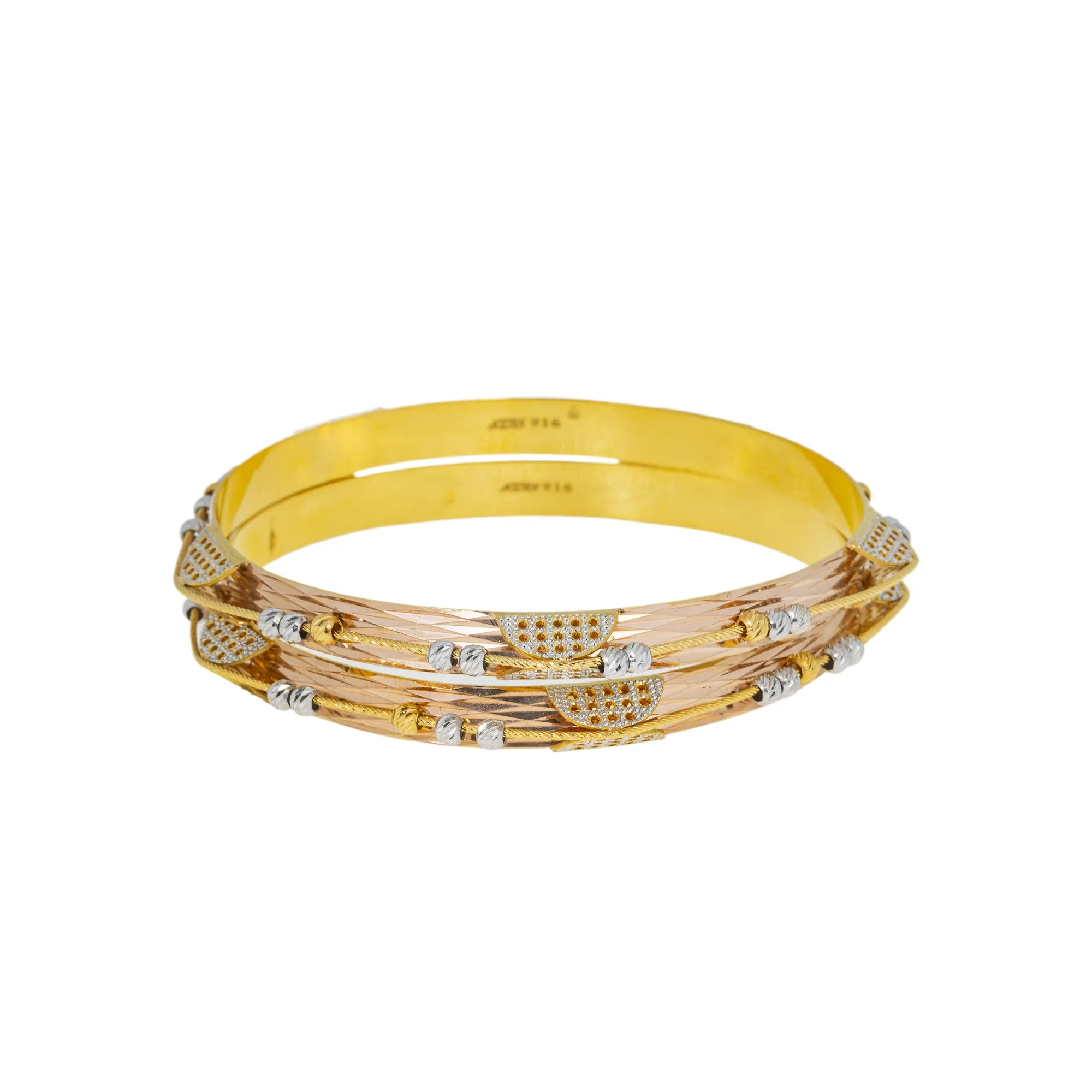 22K Multi-Tone Gold Bangle Set of 2 (42.2gm)