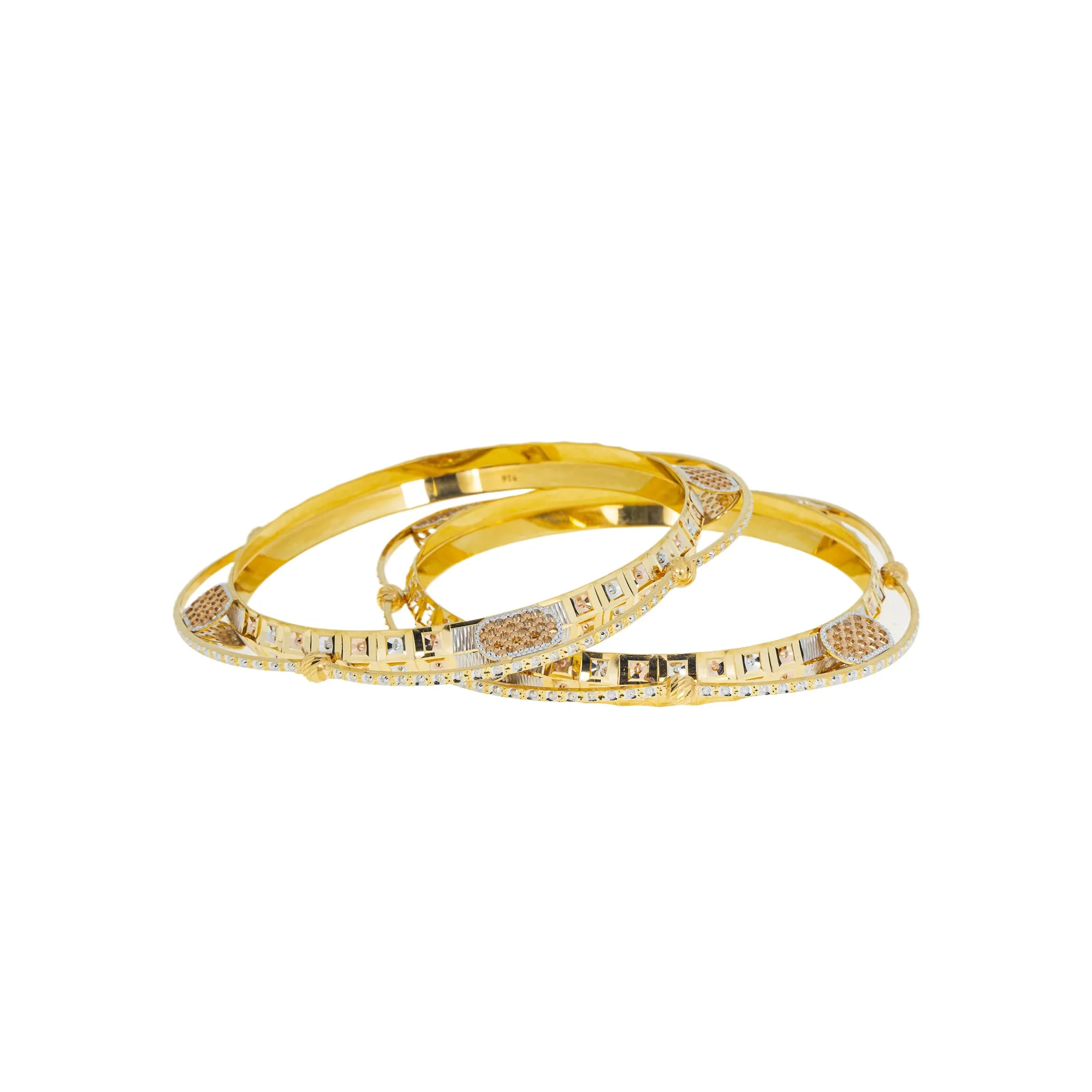 22K Multi-Tone Gold Bangle Set of 2 (52.2gm)