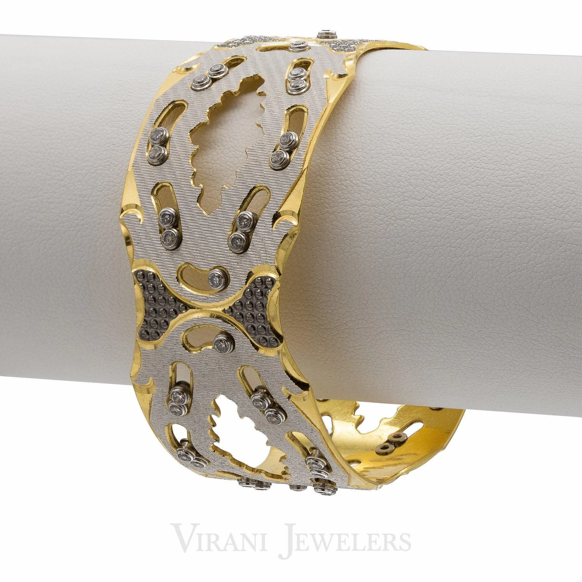 22K Yellow & White Gold Bangle W/ Open Pattern Design