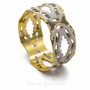 22K Yellow & White Gold Bangle W/ Open Pattern Design