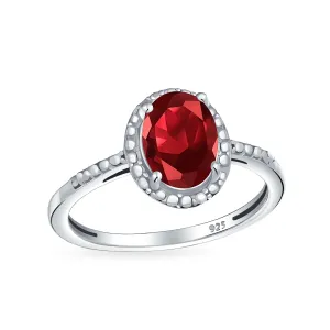 2CTW Oval Red Garnet Solitaire Engagement Ring Sterling Silver January Birthstone