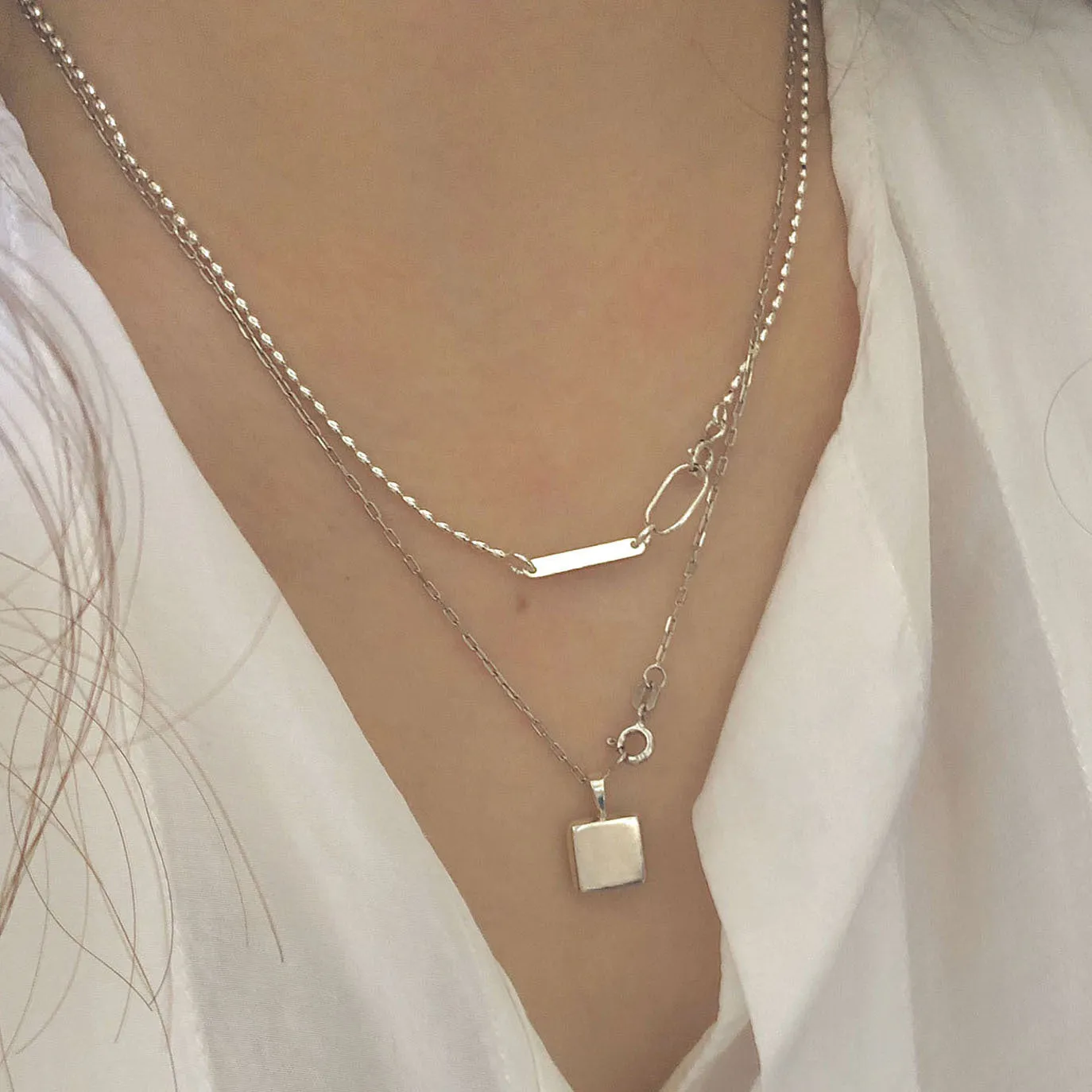 925 Sterling Silver Rustic Rhombus Silver Polishing Necklaces