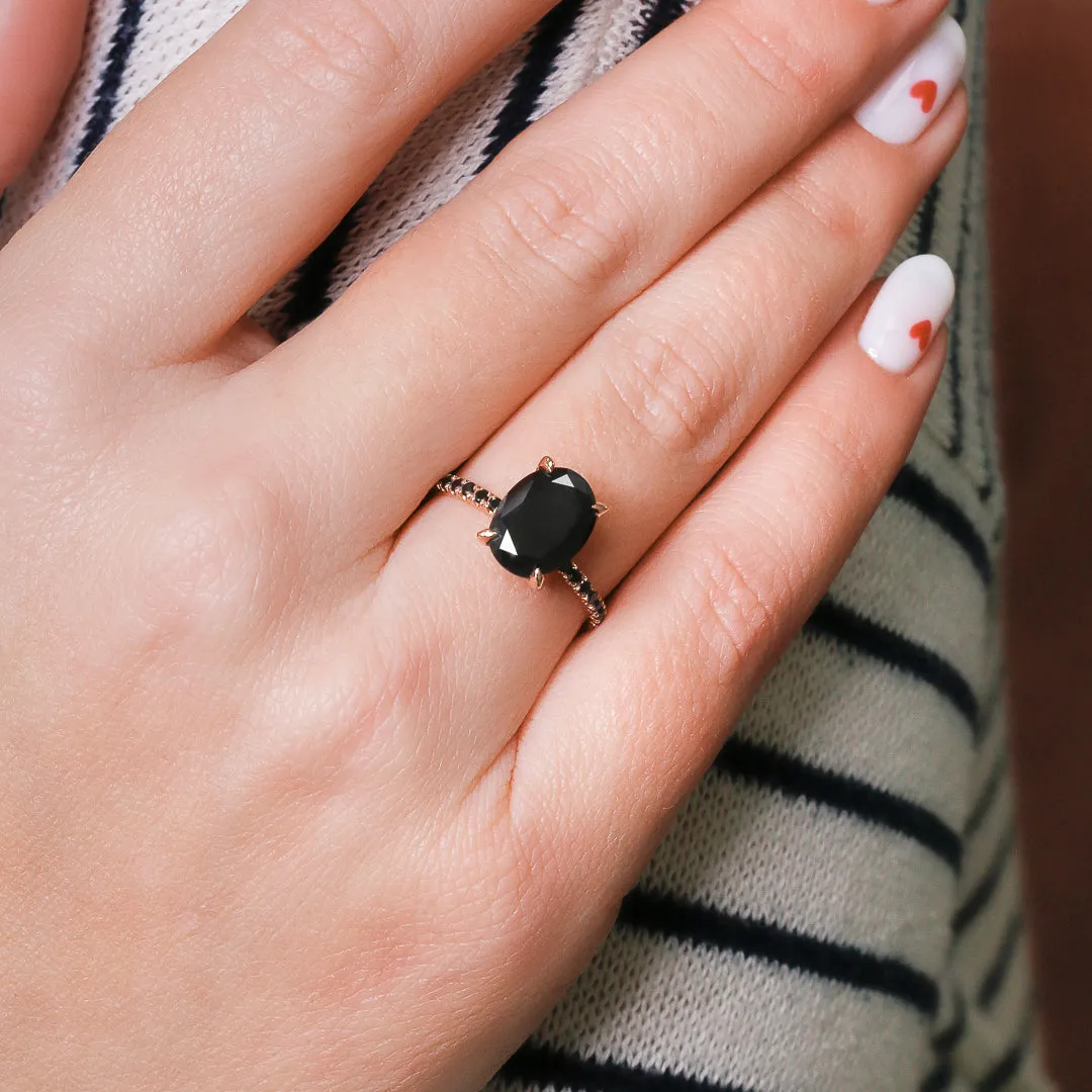 Alma Oscura  Black & White  Natural Black Diamond Oval Engagement Ring