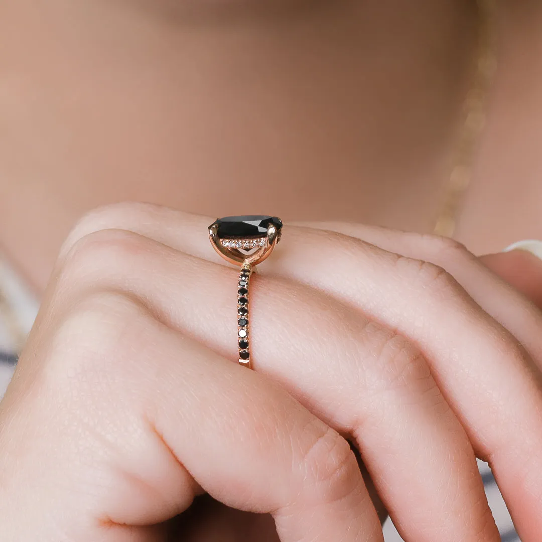 Alma Oscura  Black & White  Natural Black Diamond Oval Engagement Ring