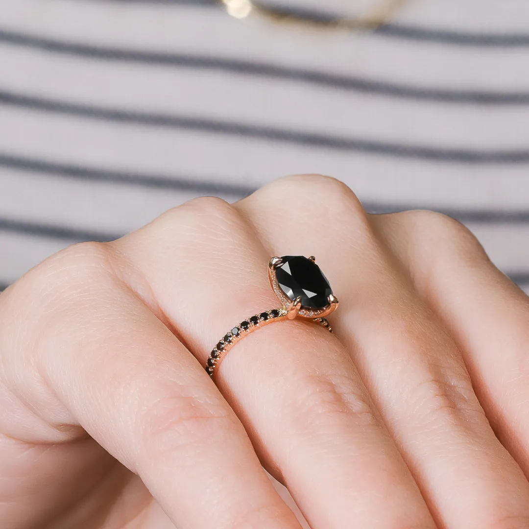 Alma Oscura  Black & White  Natural Black Diamond Oval Engagement Ring