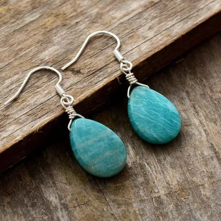 Amazonite Teardrop Earrings - Skyblue | Calming and Elegant