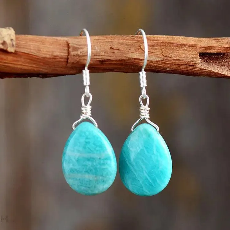 Amazonite Teardrop Earrings - Skyblue | Calming and Elegant