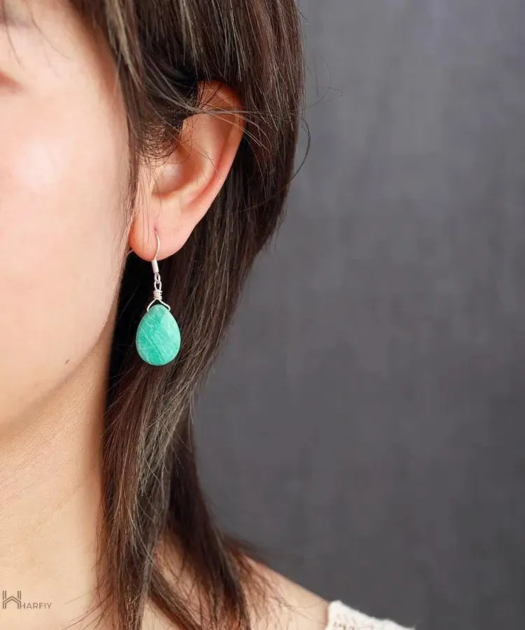 Amazonite Teardrop Earrings - Skyblue | Calming and Elegant