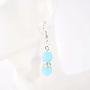 Aqua Blue Facet Bead With Silver Plated Dangle Earrings