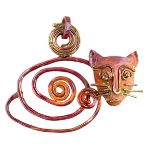 Artisan Curled Up Kitty Copper Pendant for Necklaces