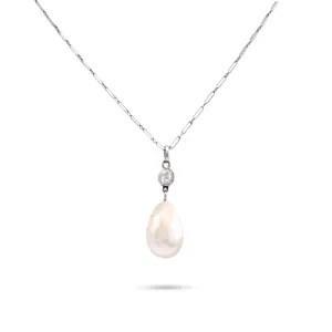 Belle Epoque French Natural Pearl Diamond Platinum and 18K White Gold Necklace