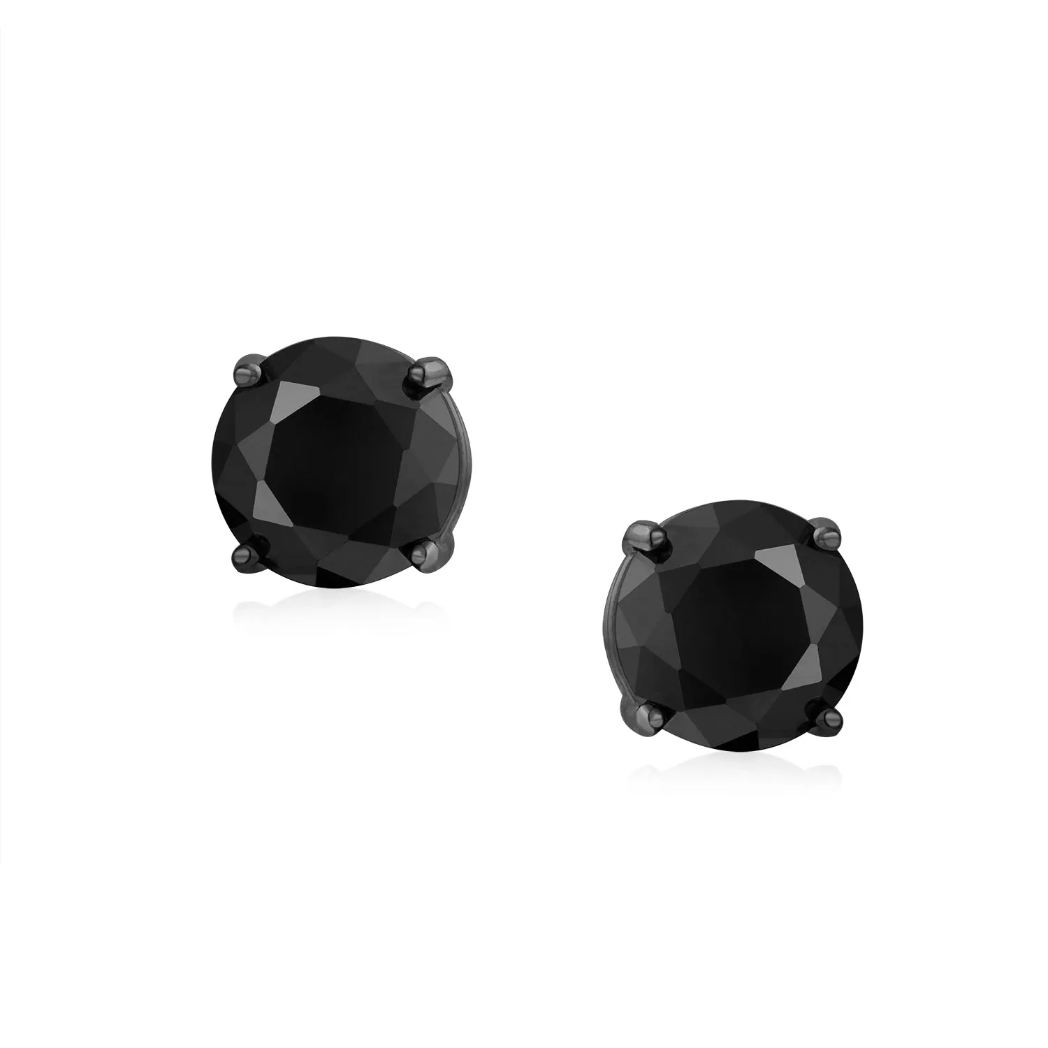 Black Round CZ Stud Earrings for Men, Screw Back, Sterling Silver, 5-9 MM