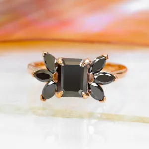 Black Scorpio Natural Black Diamond Emerald Cut Engagement Ring