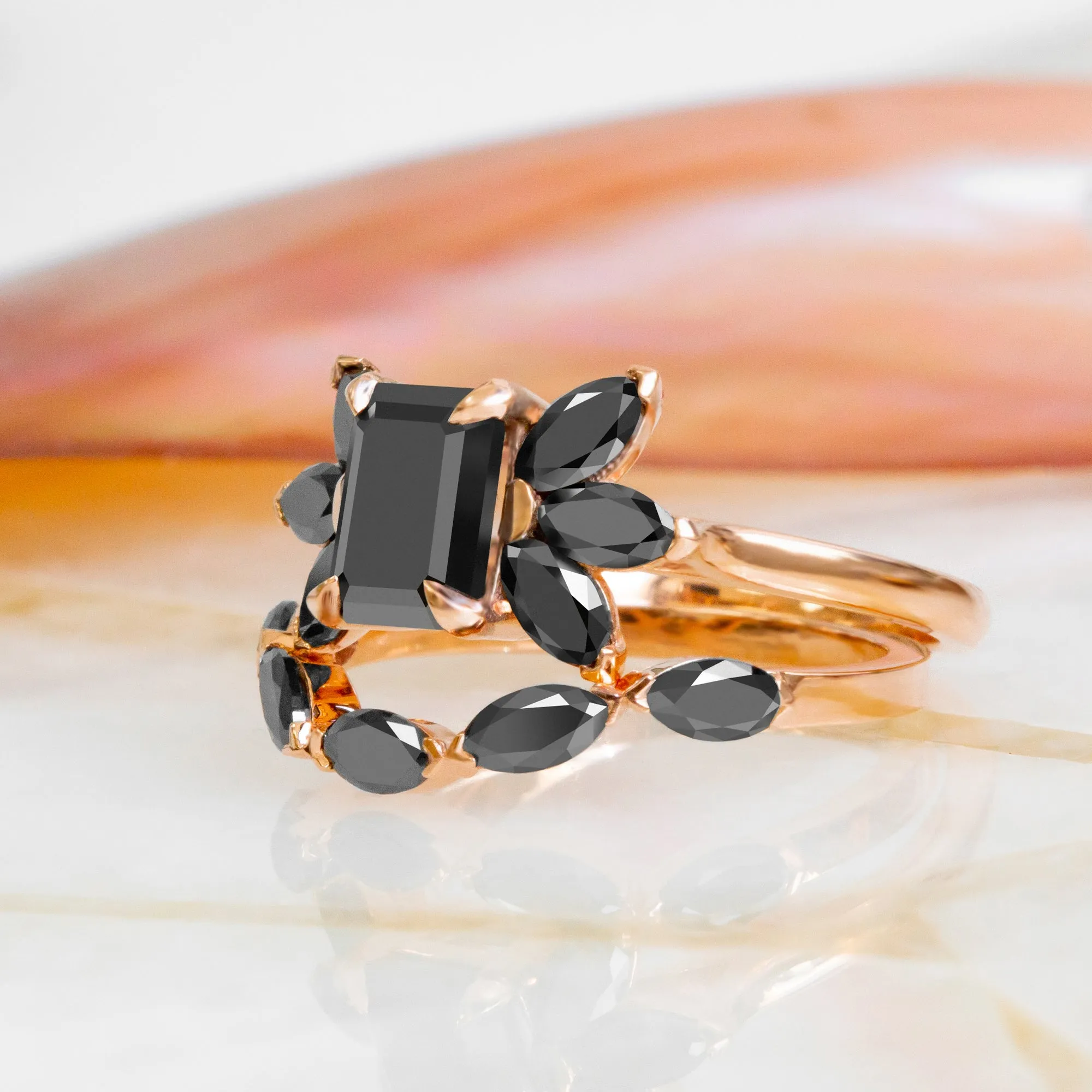 Black Scorpio Natural Black Diamond Emerald Cut Engagement Ring