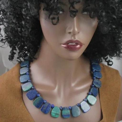 Blue Chrysocolla Majestic Stone Statement  Necklace