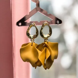 Brown - Caramel brown autumn flower earrings | dangle petal lightweight earrings | golden baroque earrings | bridal party wedding earrings