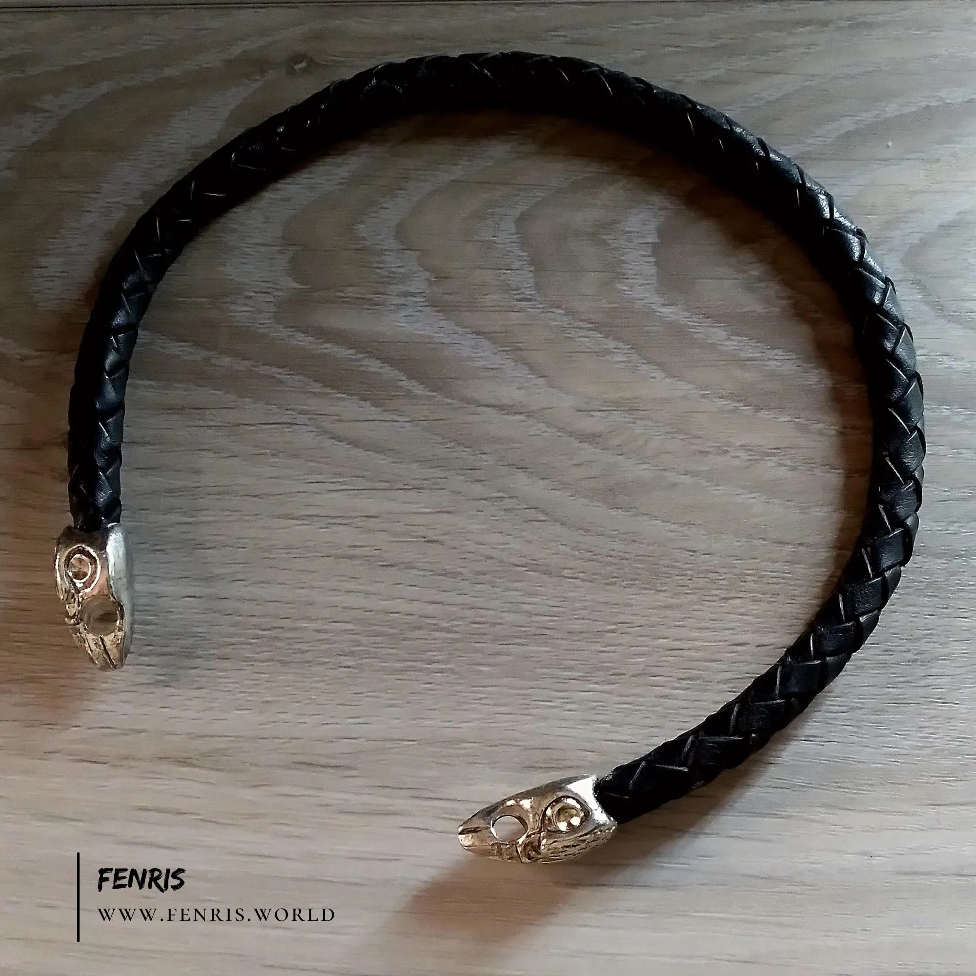 Celtic Torc Silver Raven Bird Black Leather | Fenris