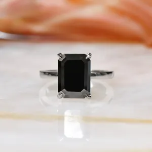 Cepheus  Solitaire  Natural Black Diamond Emerald Cut Engagement Ring