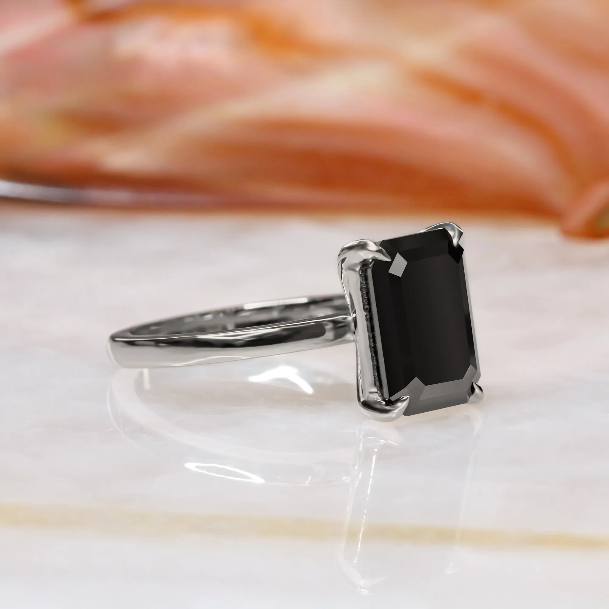 Cepheus  Solitaire  Natural Black Diamond Emerald Cut Engagement Ring