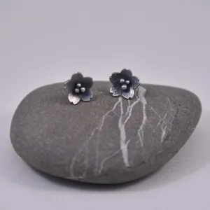 Cherry Blossom Cluster Studs in Oxidized Silver