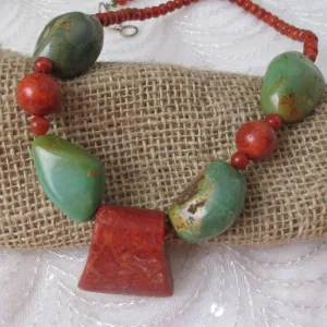 Chunky Turquoise Beaded Necklace Big Bold  Focus