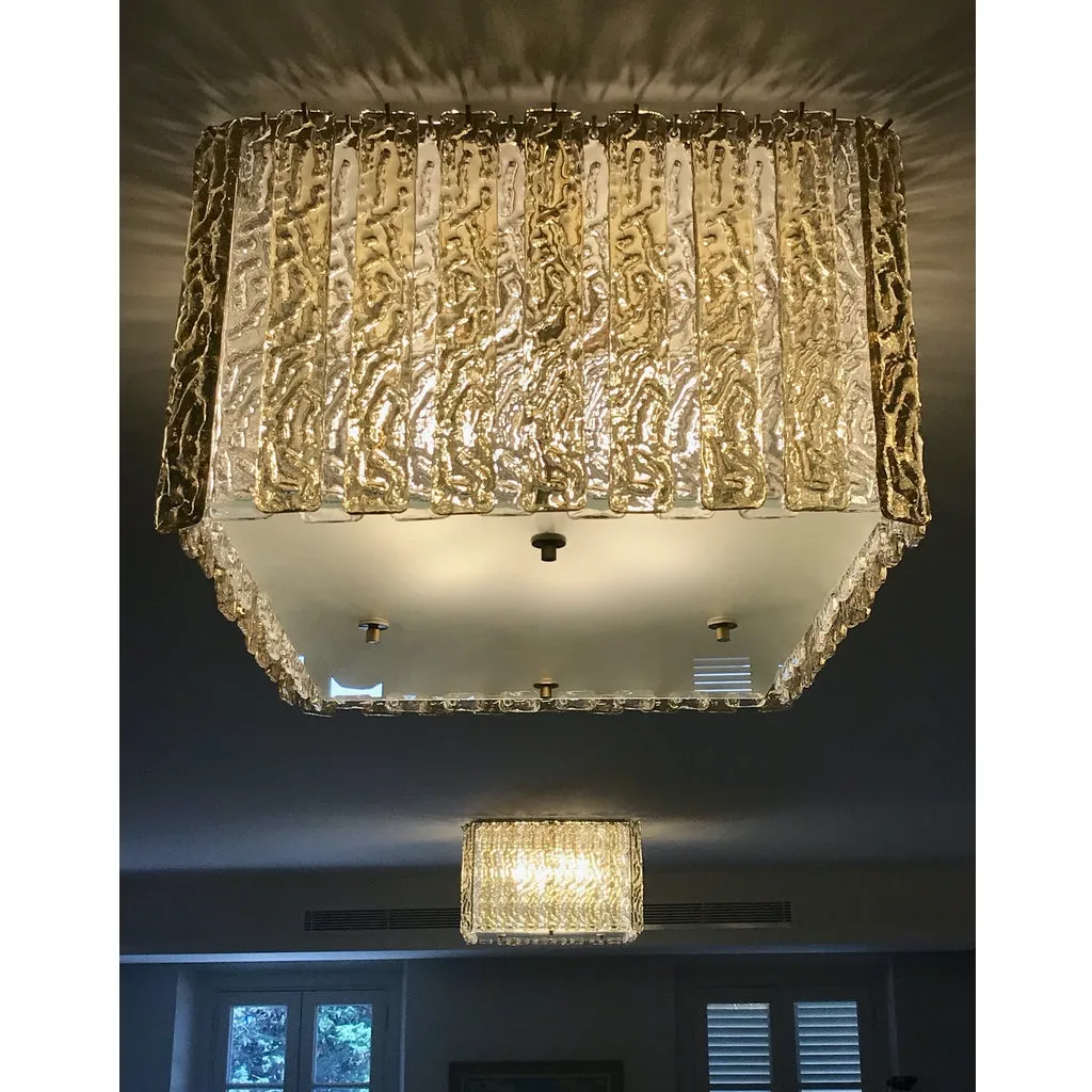 Contemporary Art Deco Style Italian Gold Amber Crystal Murano Glass Flush Chandelier