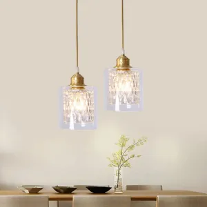 Contemporary Brass Cylinder Pendant Light with Double Clear Glass Shade