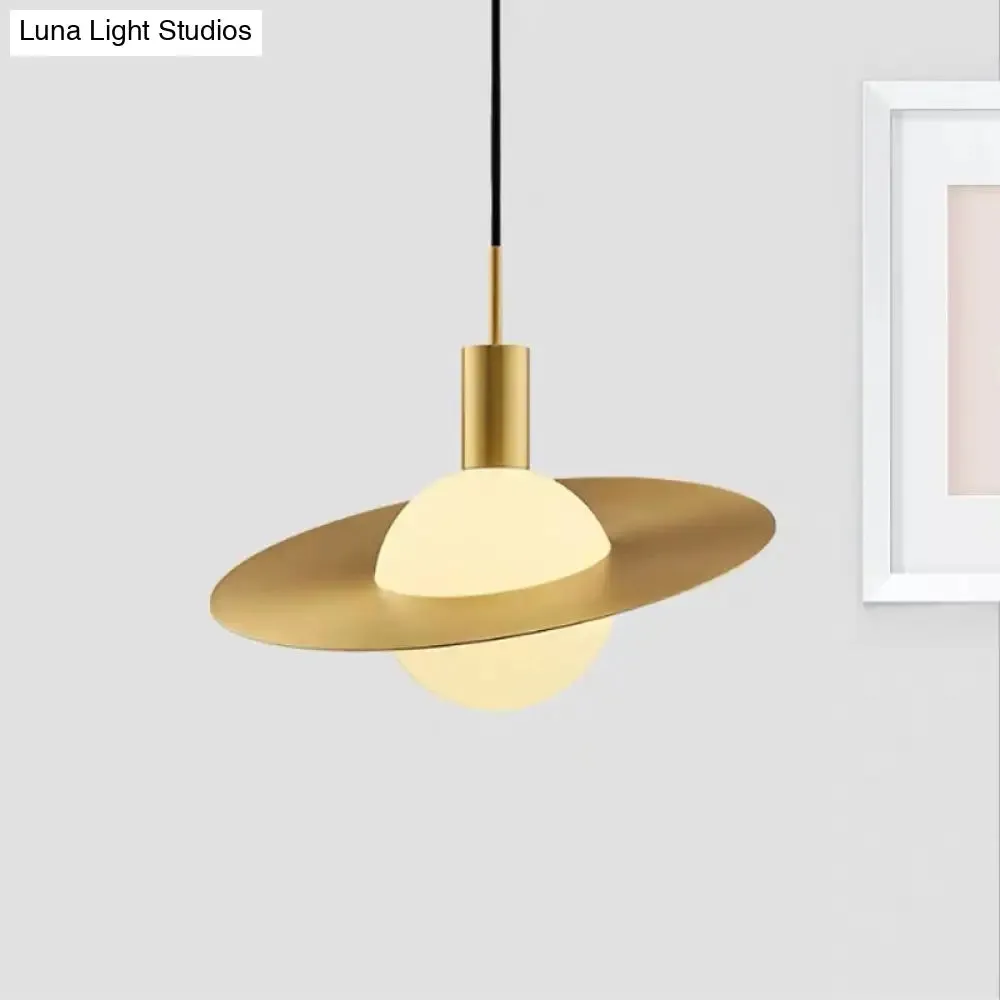 Contemporary Gold Suspension Pendant Light with White Glass and Ring