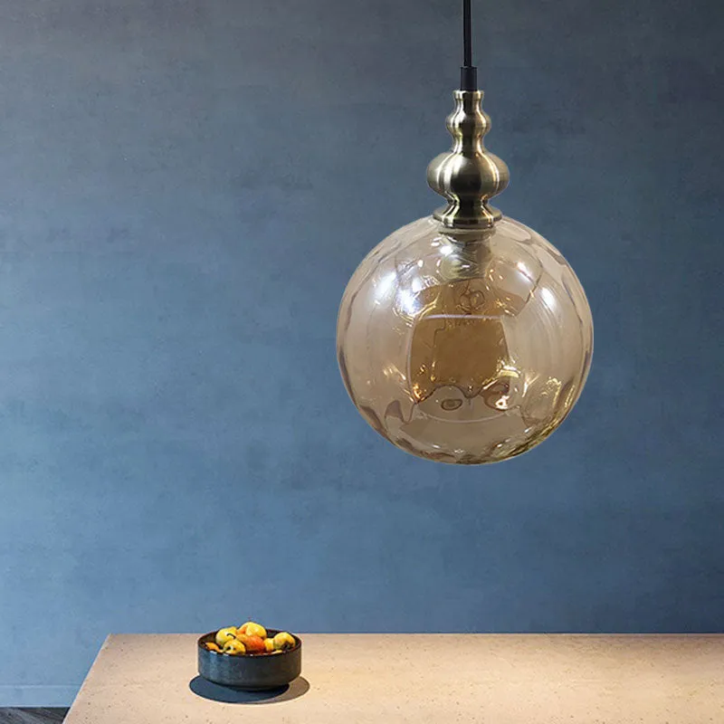 Contemporary Hammered Glass Pendant Light for Boutique Kitchen - 1 Bulb Globe Suspension Light