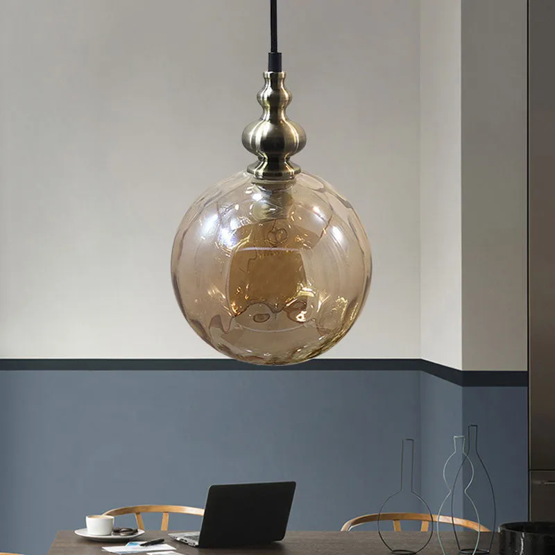 Contemporary Hammered Glass Pendant Light for Boutique Kitchen - 1 Bulb Globe Suspension Light