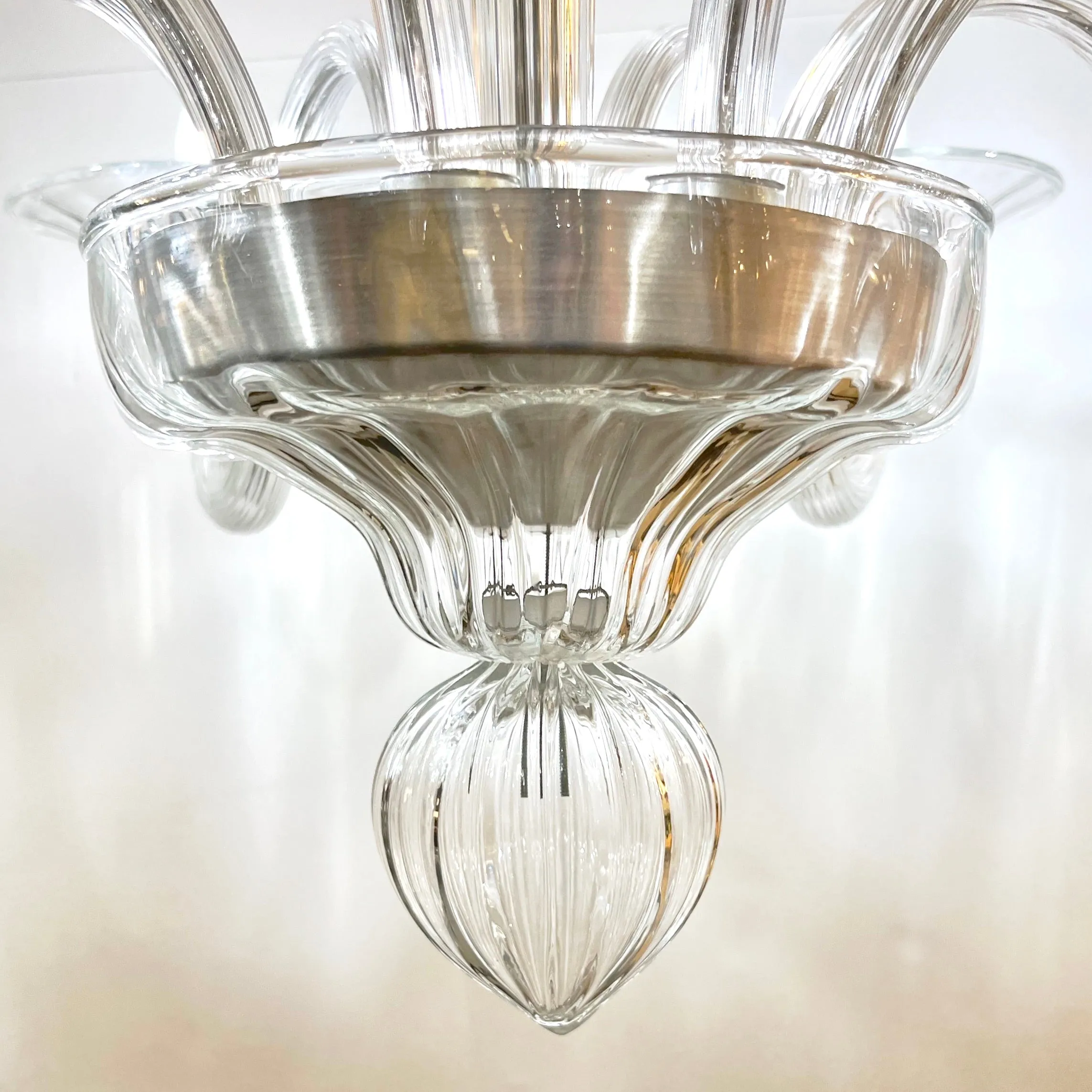 Contemporary Minimalist Italian 8-Arm Crystal Murano Glass Modern Chandelier