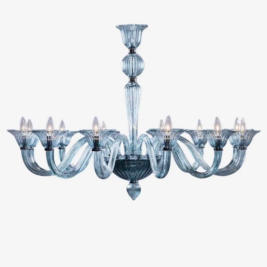 Contemporary Minimalist Italian 8-Arm Crystal Murano Glass Modern Chandelier